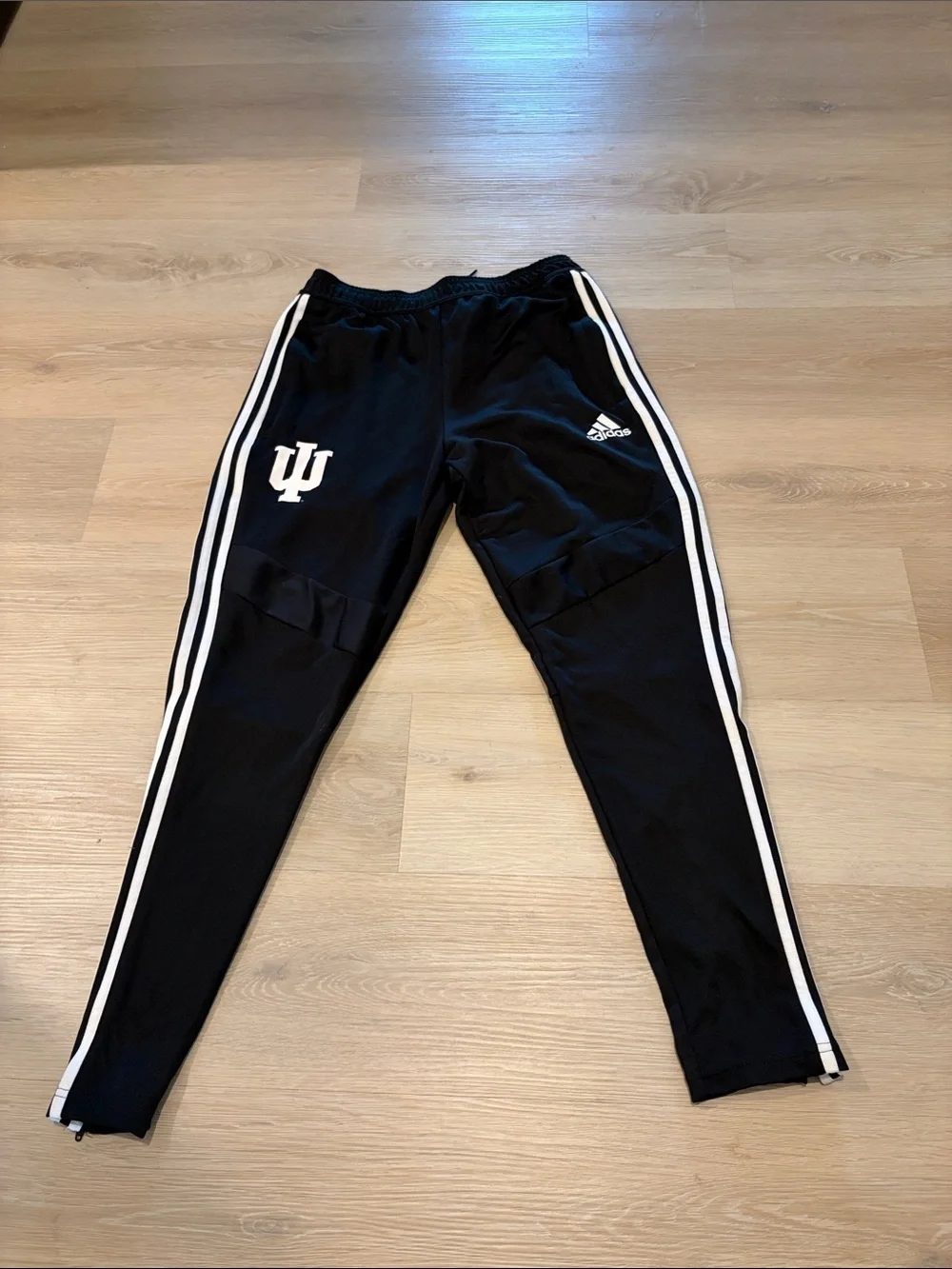 adidas Black Joggers with White Side Stripes and IU Logo